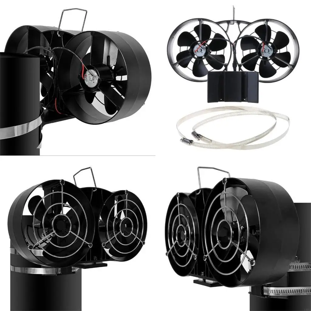 

X9FA Double Head Fireplace Fan, Stove Fan with Protective Cover for Added Warmth