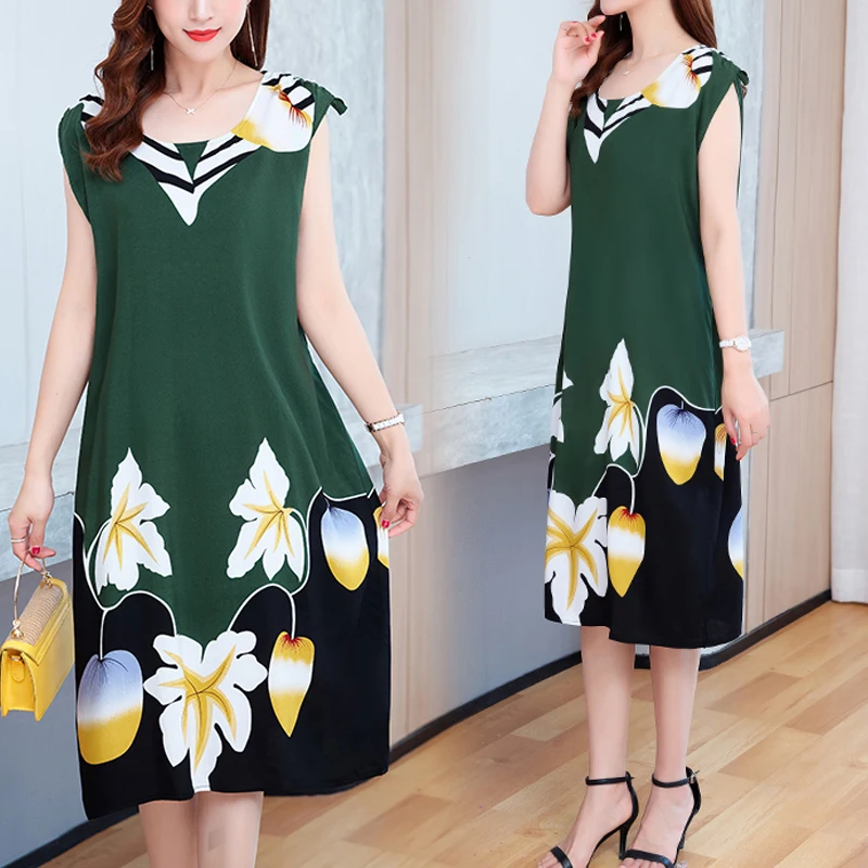 New Casual Fashion Summer Dresses For Women Short Sleeve O-Neck Print Dress Female Women Clothing