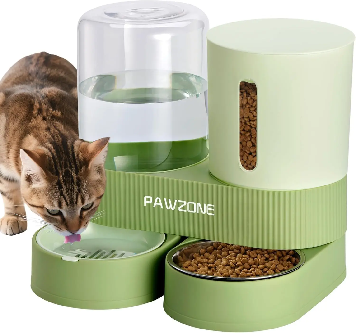 

2 Pack Automatic Cat Feeder with Stainless Steel Water Dispenser & Food Bowl, Large Capacity, for Small to Medium Pets (Green)