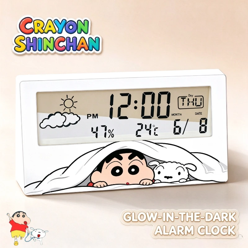 Crayon Shin-chan Cartoon  Electronic Alarm Clock Kawaii Student Transparent Multifunctional Clock Animation Peripheral Wholesale