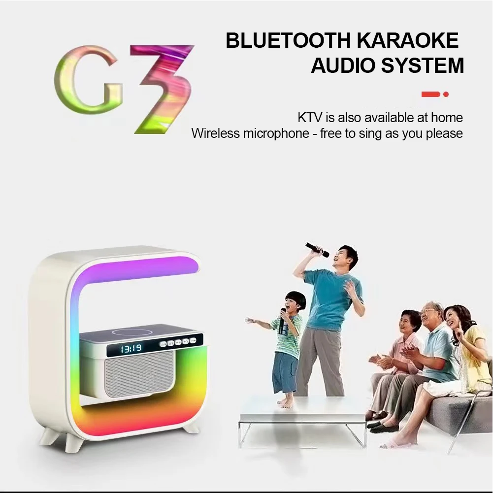 1500mAh Smart Speaker Alarm Clock Wireless Charger Colorful Night Light Bluetooth-compatible Subwoofer Christmas Birthday Gift