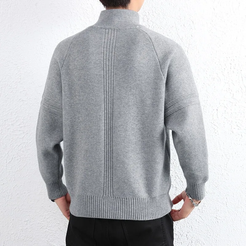 Gilet maglione a righe larghe Uomo Versione coreana popolare Colletto semi-alto Gilet da uomo eleganti Maglioni da uomo con cerniera per abiti da uomo