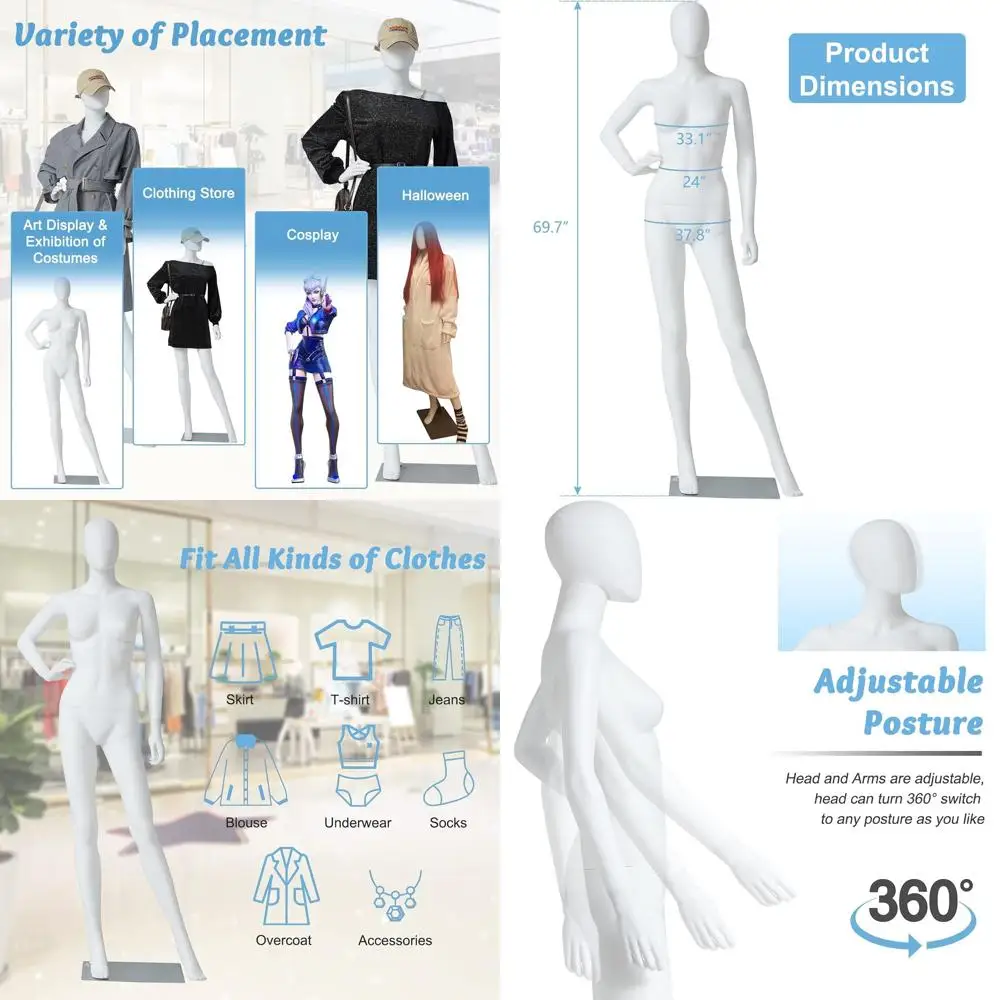 

70 Female Mannequin for Dream Display - Realistic Full Body Mannequin for Retail, Halloween, Cosplay, White