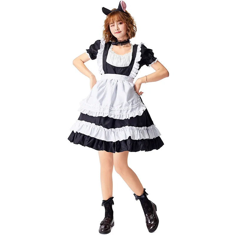 

New Women Hot Sales Maid Uniform Anime Long Cos Dress Black and White Apron Dress Lolita Dresses Cosplay Costume