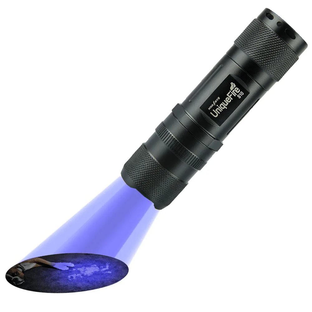 UniqueFire S10 UV 395nm Ultraviolet Flashlight 1 Mode Aluminum Alloy Balck Lamp Torch For Oil Leak Detector,Check Money