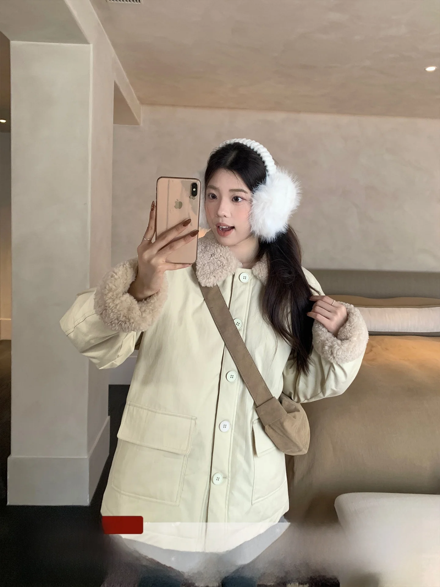 

Thiened Lamb Fur Cotton Jaet Women's Collar Patchwork Korean Sle Casual Long Sve Coat Mid-Length Outerwear