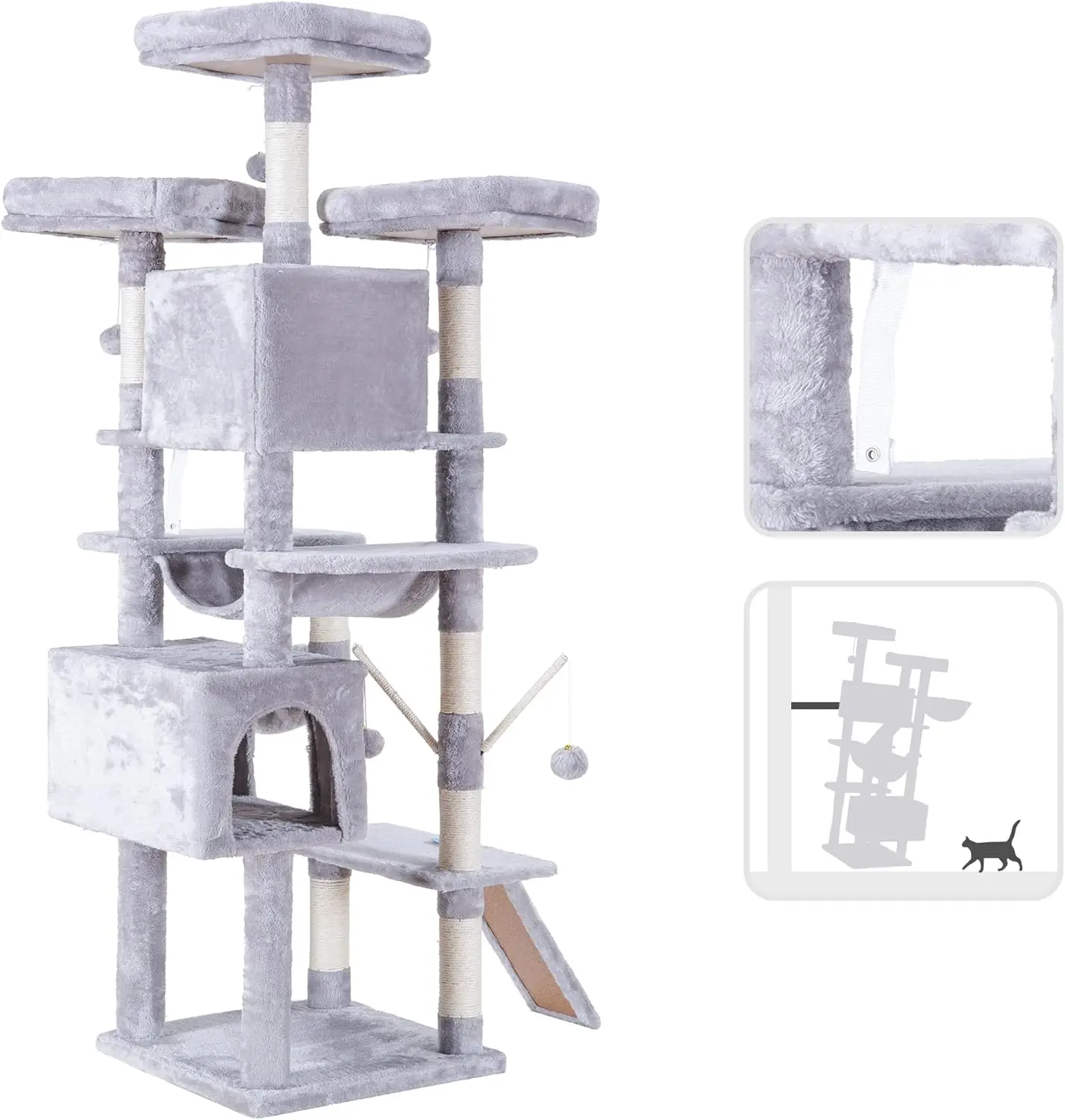 Árvore para gatos, torre grande para gatos XL de 71 polegadas para gatos internos, casinha para gatos multinível com 3 poleiros acolchoados, arranhador grande