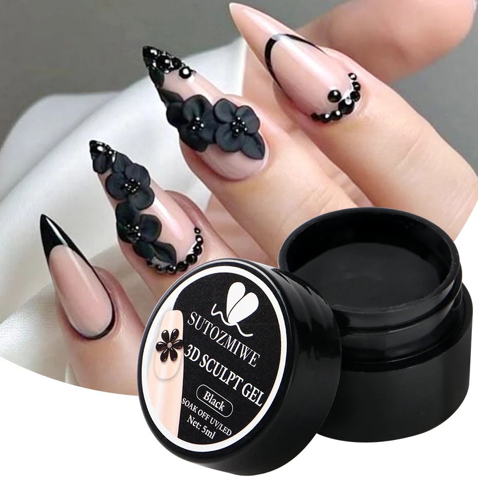 5ml Schwarzes 3D-Modelliergel für Schnelle Nagelverlängerung Elegantes Schnitz-Blumen-Nagelkunst-Formgel Nicht Klebend Handfreundliches Hartgel – Detail 5
