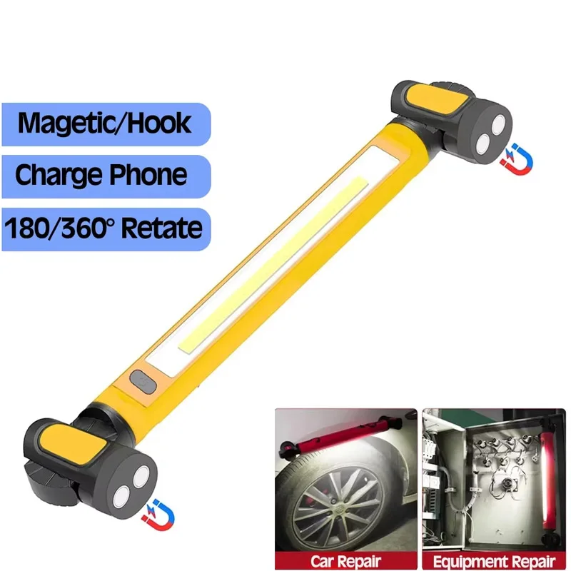 LED Magnetic Work Light Rechargeable Underhood Work Lamp with Hooks & Rotating Magnetic Base For Car Repairing Emergency