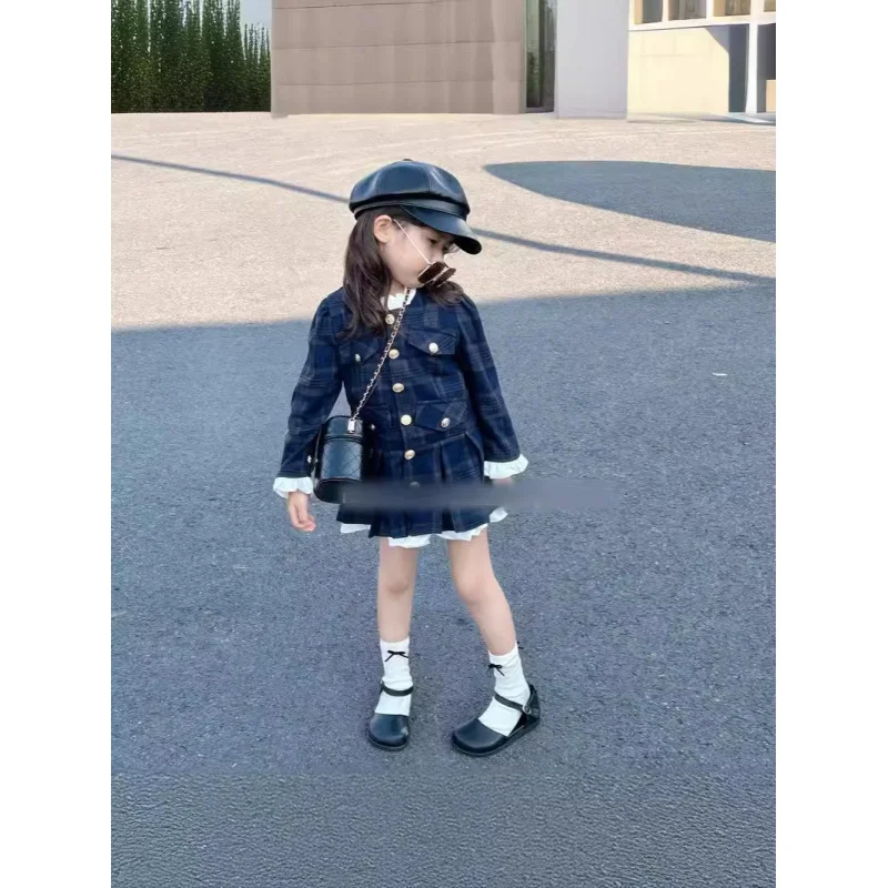 Girls' Dress Spring New Plaid Dress Long Sleeve Pleated Skirt Children One Piece Dropshipping