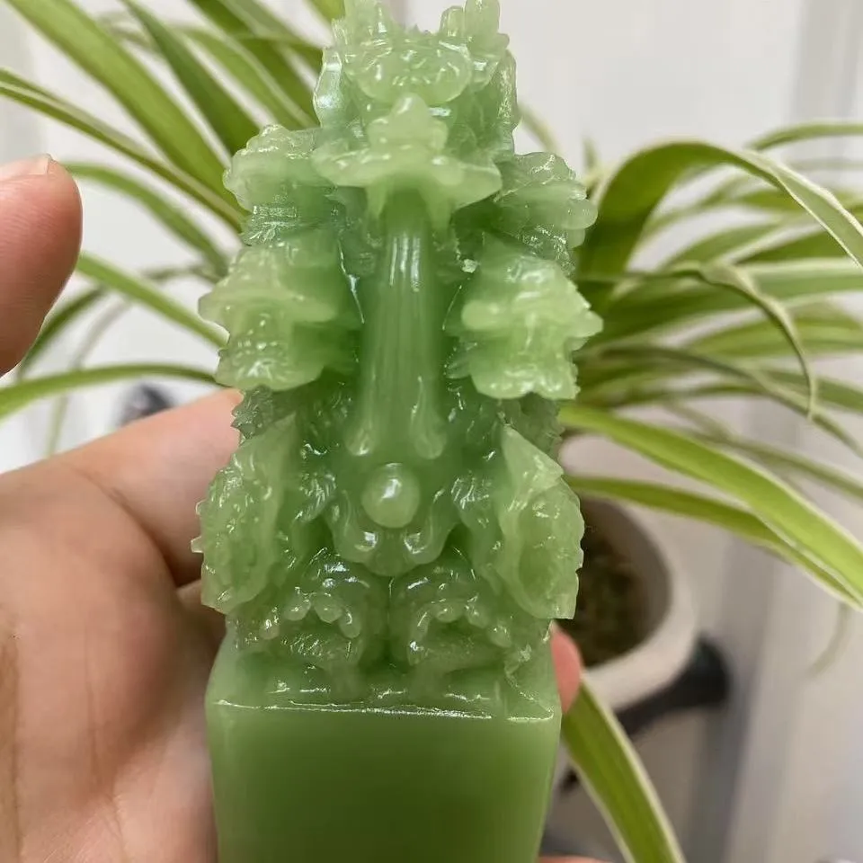 Hetian Jade Green Jade Dragon Seal Feng Shui Decoration Wealth Imperial Stamp