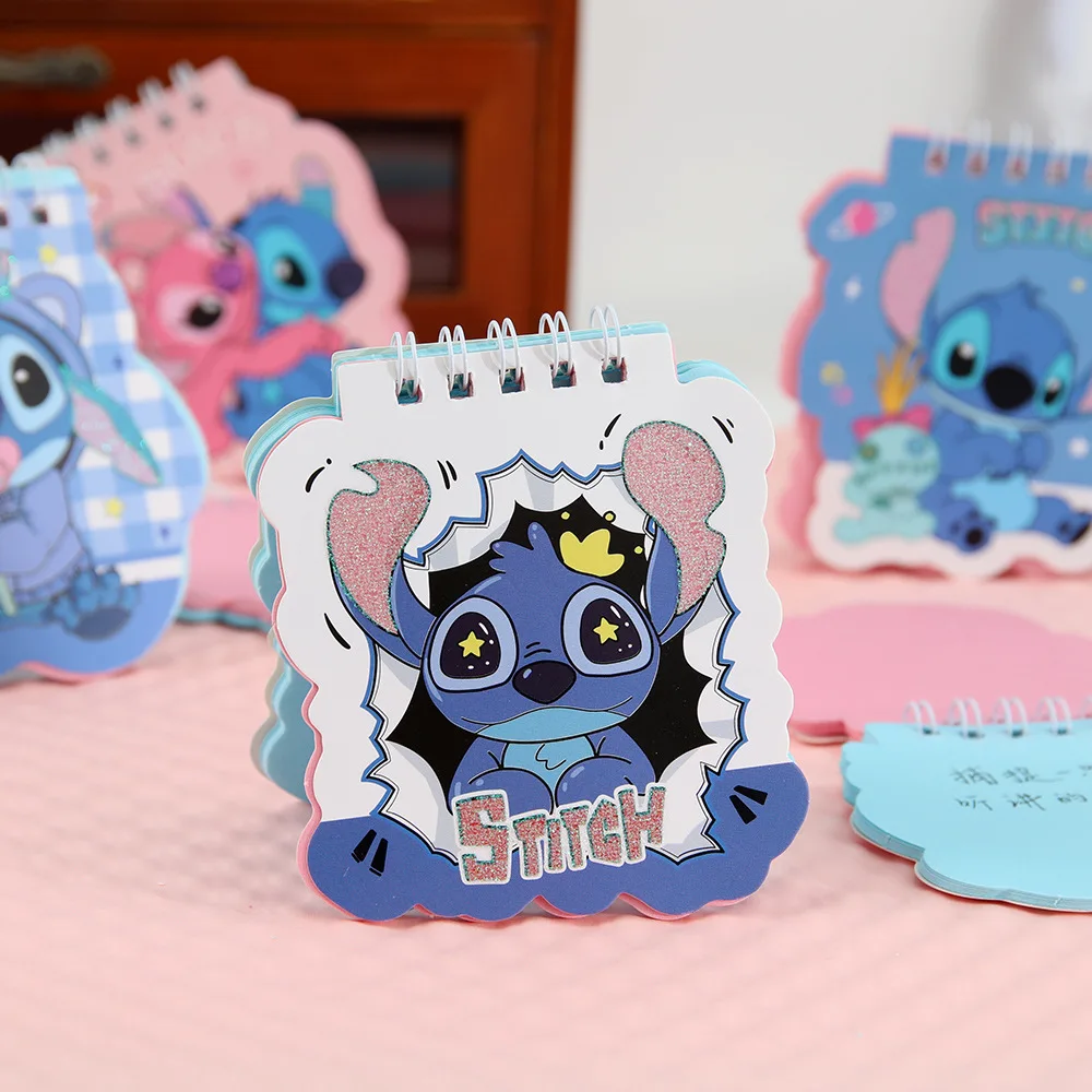 4pcs Disney Stitch A7 Gold Powder Special Coil Book Cartoon Color Page Hand Account Notepad Student Message Notebook Kids Gift