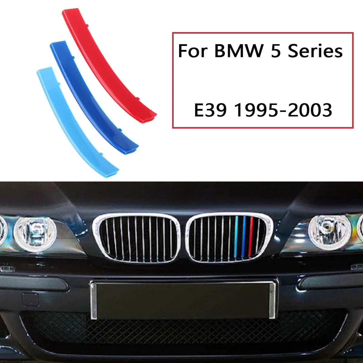 3Pcs ABS Car Racing Front Grille Trim Strips For BMW E60 E39 E61 5 Series 1995-2003 2004-2010 M Power Grill Clip Accessories