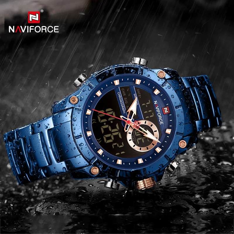 NAVIFORCE Hot Original Sport Watch For Men Quartz Stainless Steel Waterproof Dual Display Military Men\'s Watch Relogio Masculino