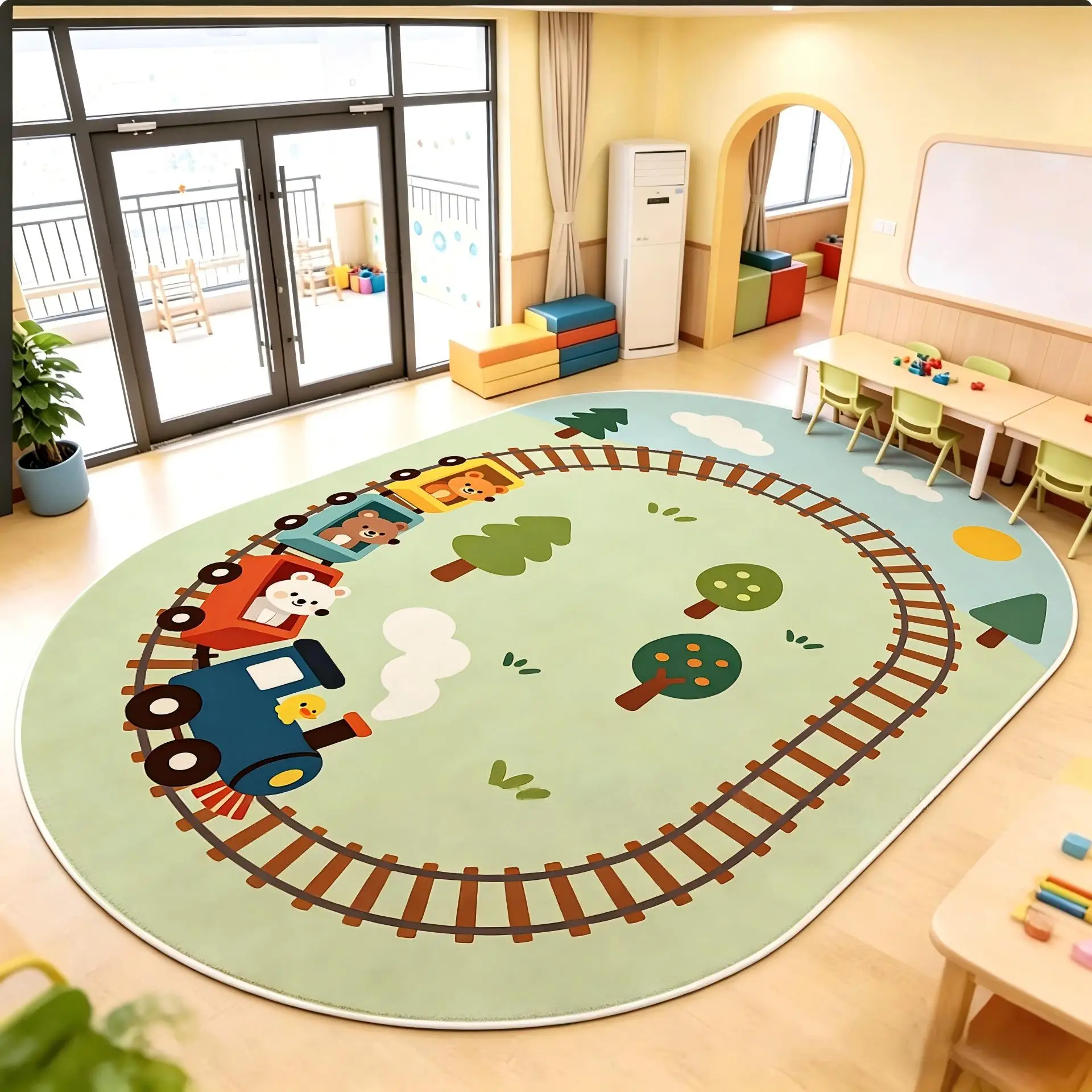 VIKAMA Construction Truck Kids Play Mat, Excavator Mixer Road Traffic Rug, Non Slip Washable Crystal Velvet Rug for Boys