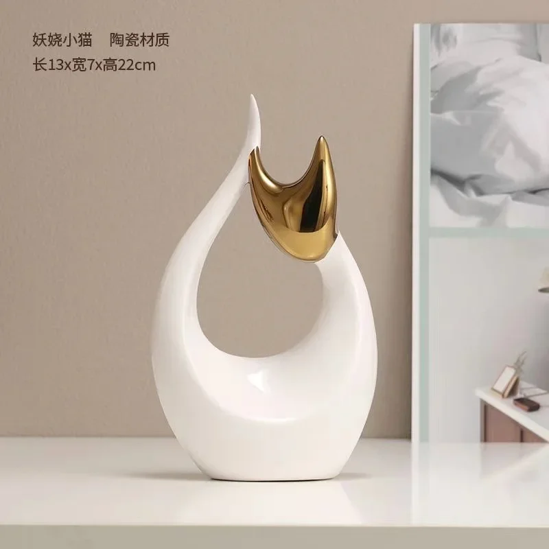 Simple and modern wealth attracting cat ornaments, ceramic light luxury high-end creative home furnishings