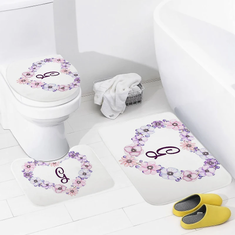 Tapis de sol de salle de bain avec lettres et couronnes, accessoires de salle de bain modernes, contre les virus de baignoire, anti-ald, 3 pièces