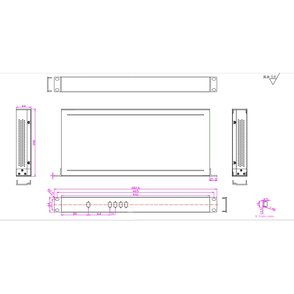 19インチ1Uラックマウント型8チャンネル100GHz DWDM Mux Demux高密度波長分割多重化装置