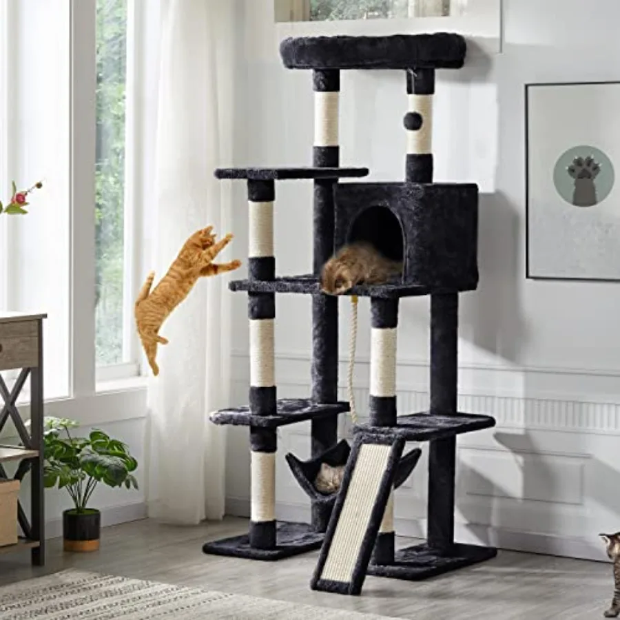 63in Large Cat Tree Cat Tower, Padded Perch, Stable Frame Multi-level spacious layout, ideal indoor pet play space, roomy for l