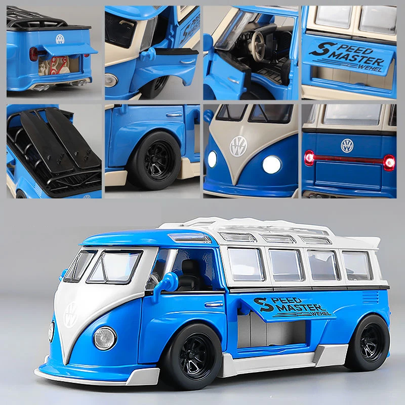 1:32 Volkswagen BUS T1 Alloy Miniature Car Diecast Metal Scale Car Model Sound＆Light Collection Kids Modified Vehicles Toy Gift