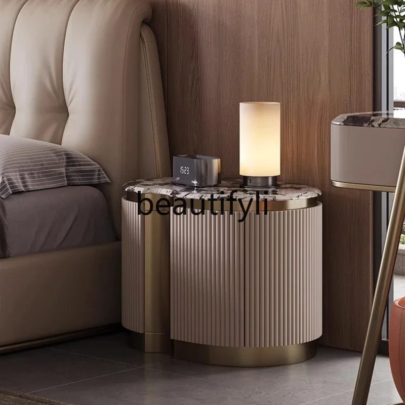 

xx1Italian light luxury marble bedside table Bedroom home Modern creative solid wood villa bedside table