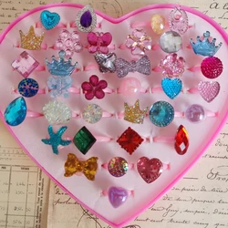 5/12/36pcs/Lot Wholesale Child Resin Candy Flower Bow Starfish Finger Rings Plastic Kid Ring Children Party Gifts Birthday Girls