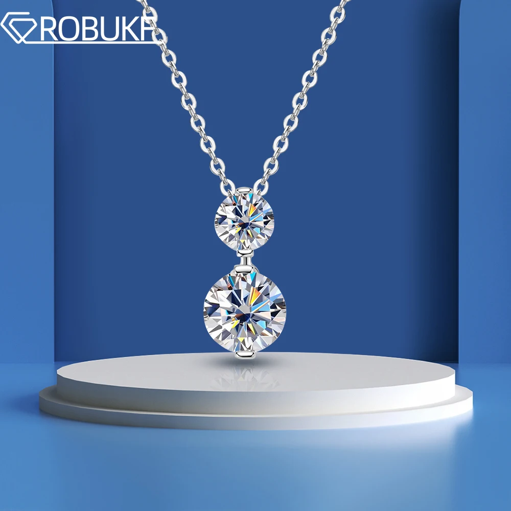 

1.7cttw Moissanite Necklace For Women 2 Stones D Color VVS1 Sparkling Lab Diamond 925 Sterling Silver Pendant Neck Chain Jewelry