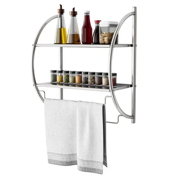 

Wall Mounted 2-Tier Bathroom Towel Rack with 2 Towel Bars,Bathroom Shelves