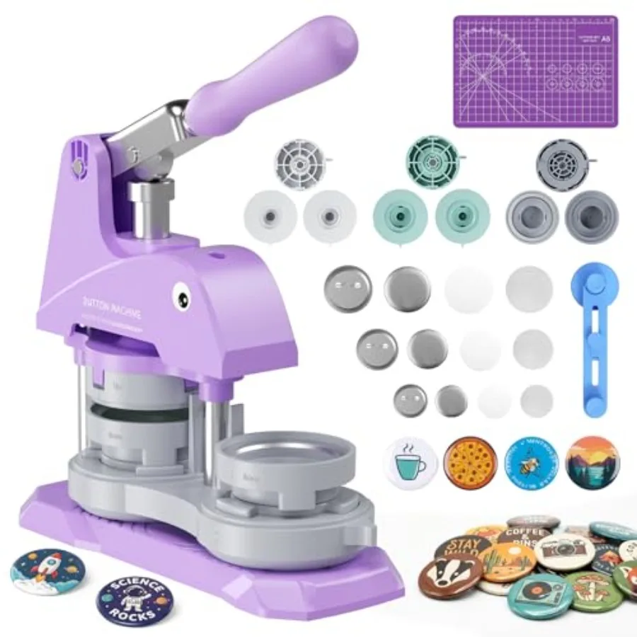 

Button Maker Machine 3 Sizes DIY Pin Making Machine 1+1.25+2.25 inch Interchangeable Button-Models Badge Button Press Machine w