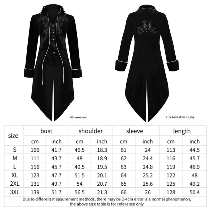 Men's Medieval Retro Tuxedo Coat Renaissance Victorian Steampunk Gothic Coat Stage Performance Cosplay Clothing Long Coat