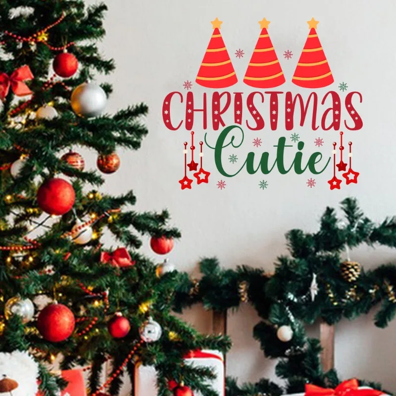 Festive Alphabet Christmas Stickers Adhesive Holiday Letters Merry Xmas Wall Stickers  Living Room Decor Jolly Bedroom Sticker