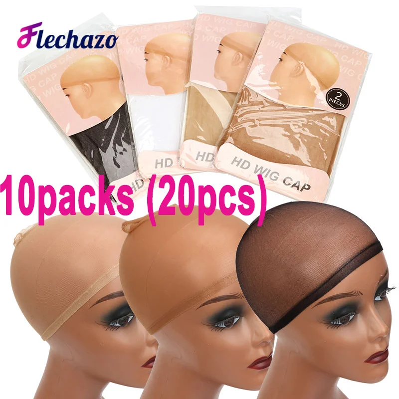 Wholesale 10Pack Invisible HD Wig Cap For Lace Front Wig Transparent Wig Cap Black White Brown Beige Stocking Wig Caps For Women