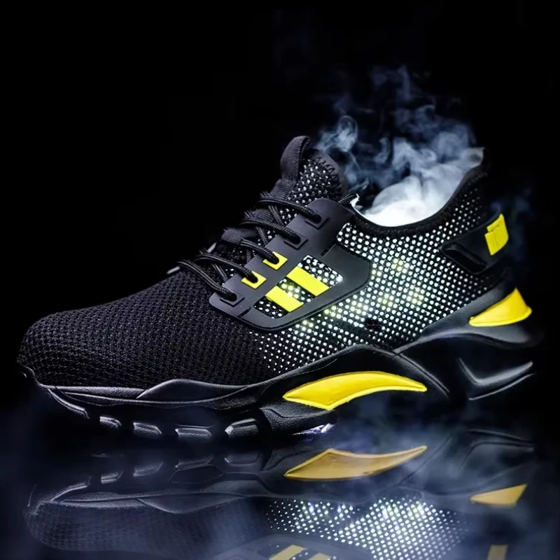 Men Steel Toe Safety Boots Lightweight Breathable Anti Smash Stab Resistant Non Slip Work Sneakers Durable Protective Footwear