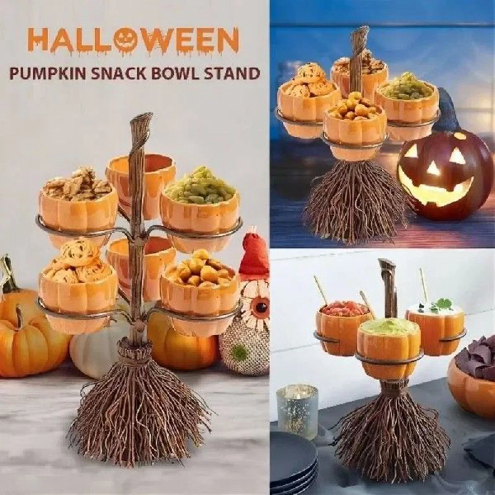 Halloween Pumpkin Tray Dessert Fruit Dishes Party Buffet Snack Stand Display Tray With 3/4/6 Bowls Cake Stand Desktop Decoration