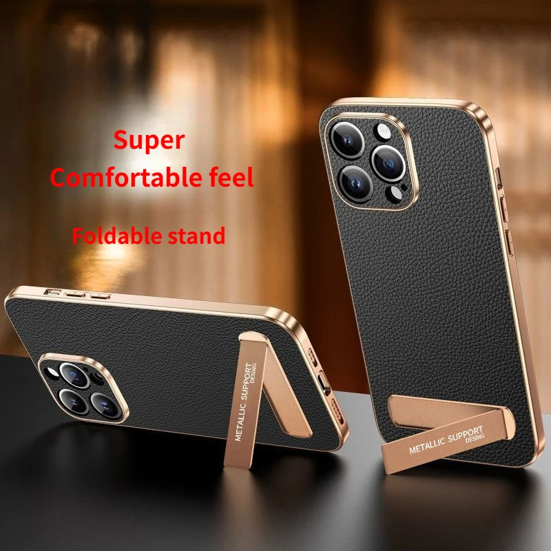 

Luxury Genuine Leather Phone Case for IPhone 16 Pro Max 15 Pro 14 Plus 13 12 Electroplated Texture Slim Anti-Drop Hard Cover