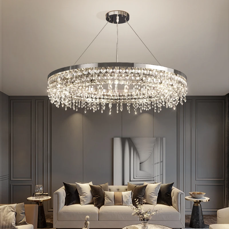 

Modern Luxury Crystal Led Chandelier Circle rings Chandelier Living Room Decoration Suspend Lamparas Fixtures For Villa Stair