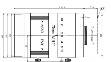 Объектив промышленной камеры с фиксированным фокусом 5MP FA 4 6 8 12 16 25 35 50 75 мм F2.0 1-дюймовый объектив CCTV с креплением C