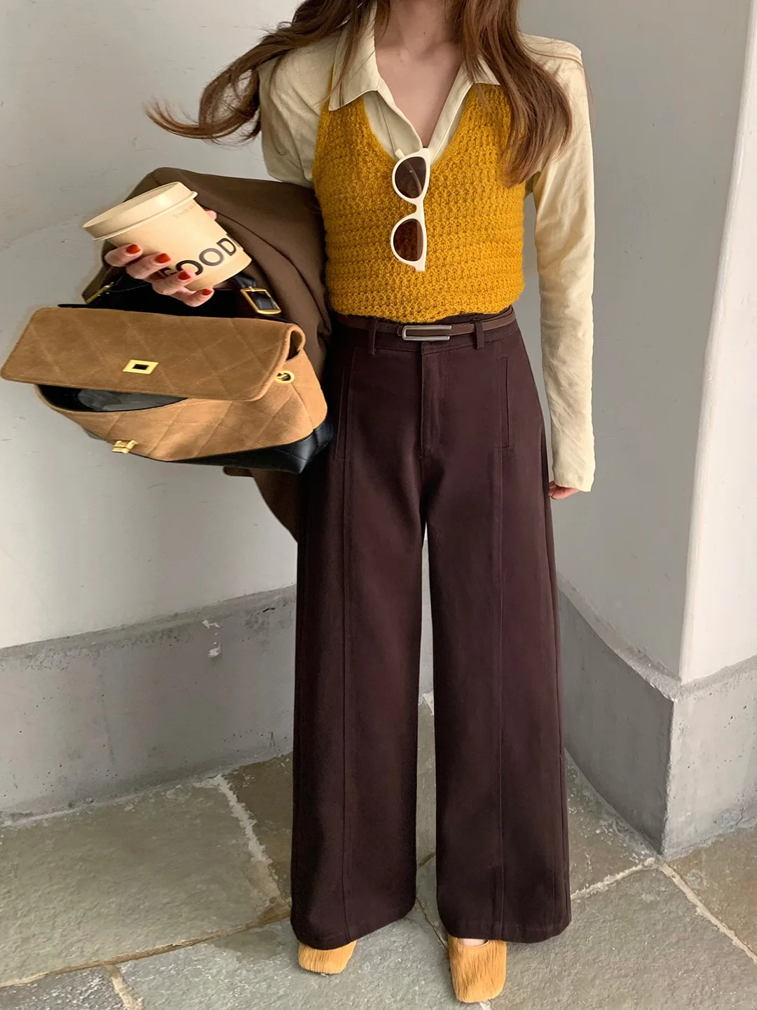 

High Waist Wide Leg Jeans Women's Coffee Color Casual Straight Cut Loose Slimming Versatile Autumn 2025 New Sle