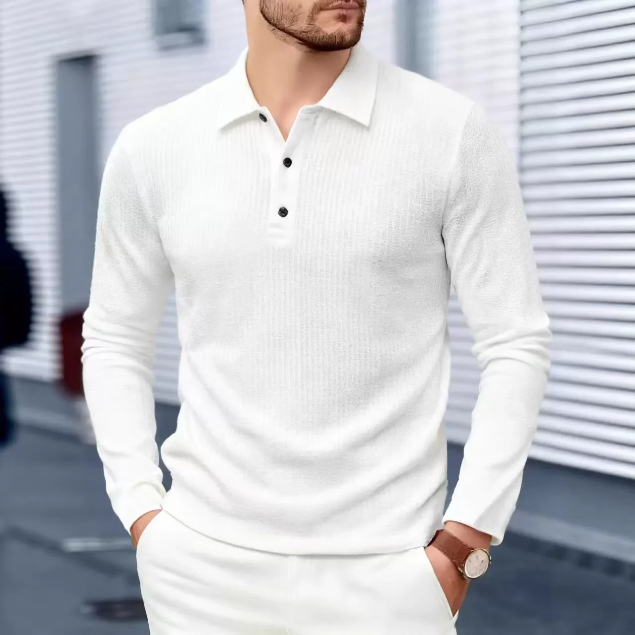 Frühling Herbst Poloshirt Herren Langarm Business Casual Einfarbig Herren Umlegekragen Poloshirt Atmungsaktive T-Shirts Oberteile