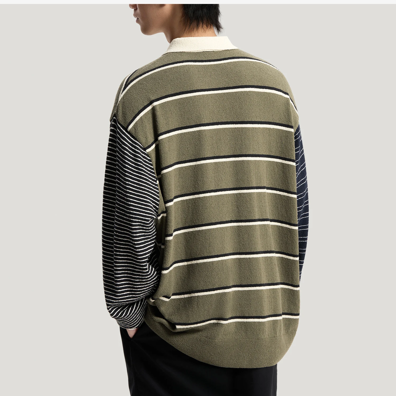 Adidas genuine men's skin friendly printed striped long sleeved sports polo shirt KS1343