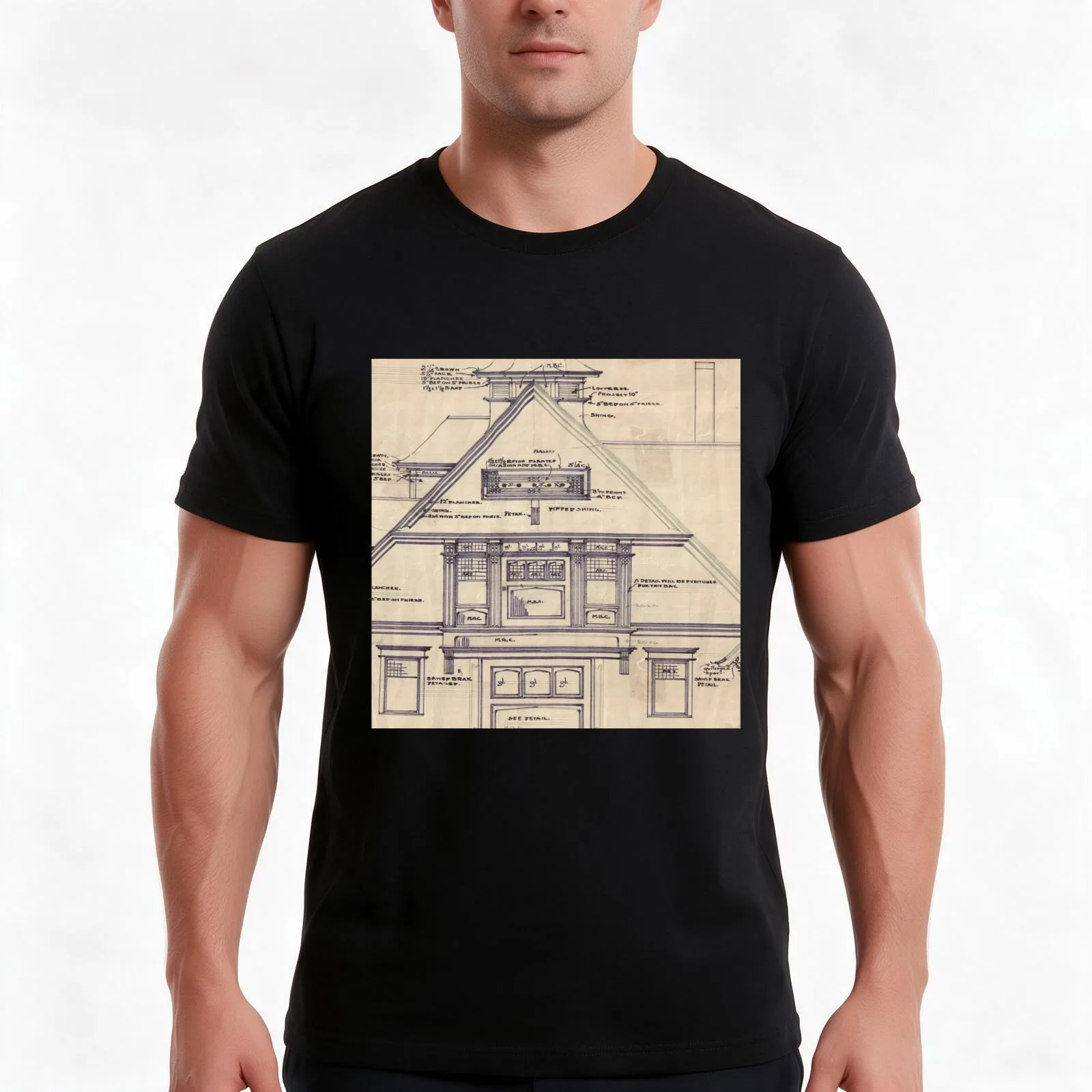 OPAL - Carriage House Blueprint Edition 1 T-Shirt, Summer Casual Cotton Tee, Oversized Streetwear Tops, Vintage Graphic Print