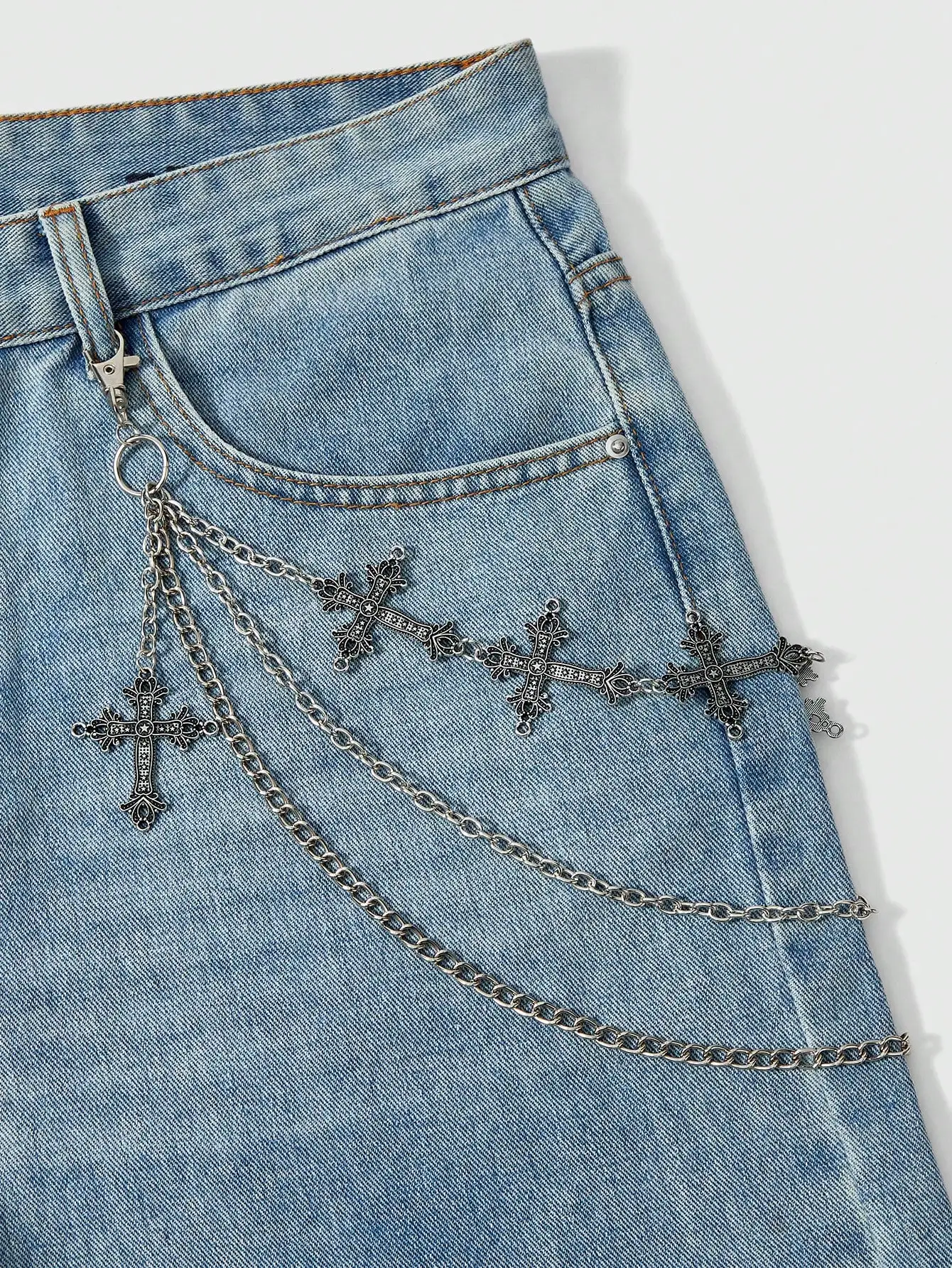 HERSHINE 1-piece unisex fashion silver cross chain pants chain, Y2K Gothic punk street hip-hop rock accessory，spring，summer