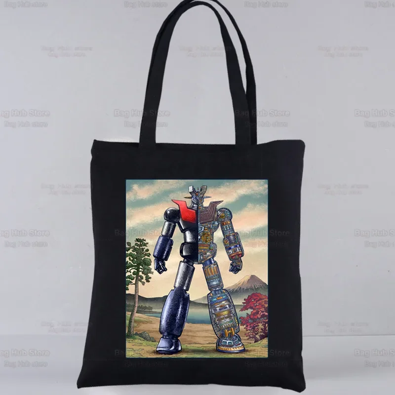 

Mazinger Z Mechanical Tote Bag Anime Robot Japanese Anime Shopping Black Travel Canvas Bags Eco Brother Custom Shopper Bag