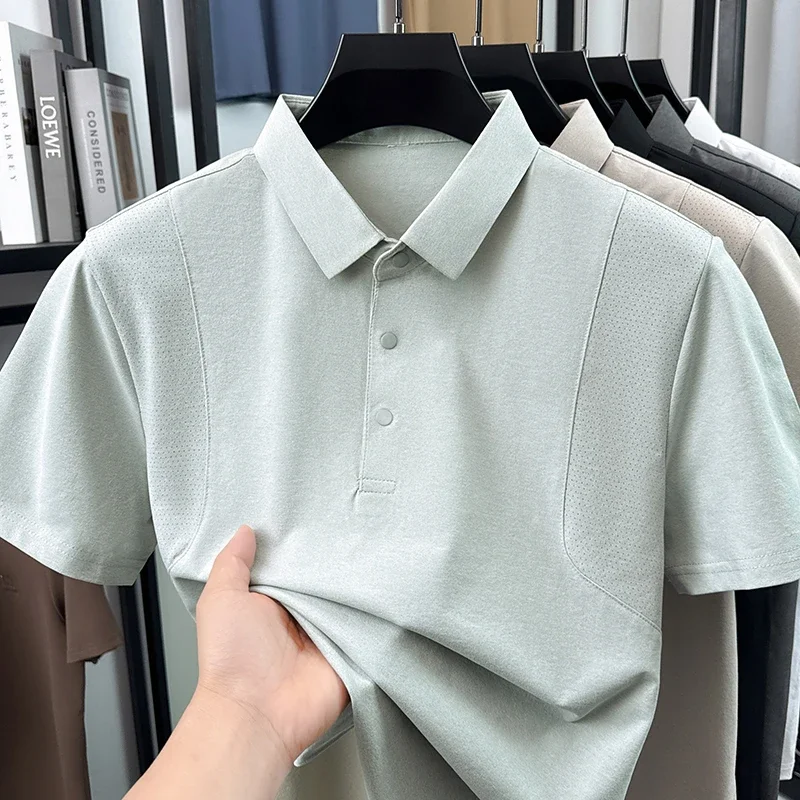 Sommerliches, lässiges Poloshirt für Herren, atmungsaktives Mesh-Panel-Revershemd, geeignet für Arbeit und tägliche Pendelfahrten