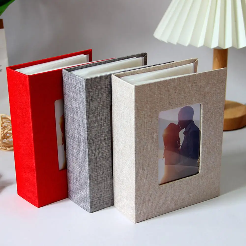 Travel Photo Album Elegant Linen Cover Slip-in Photo Album with 100 Pockets for 4x6-inch Pictures for Wedding Travel Family