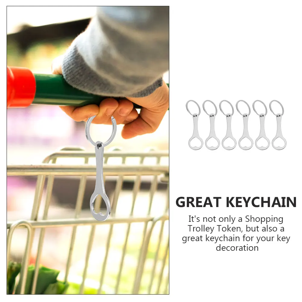 

6pcs Shopping Trolley Token Keychain Zinc Alloy Durable Safe Use Simple Design Practical Key Ring Coin Removable Metal