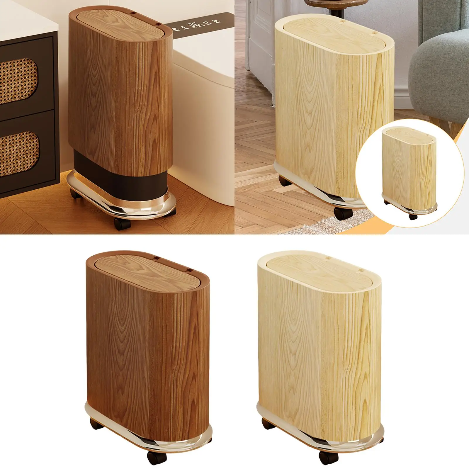 

Trash Bin with Removable Wheels Sturdy Waste Bin for Bathroom Home Kitchen