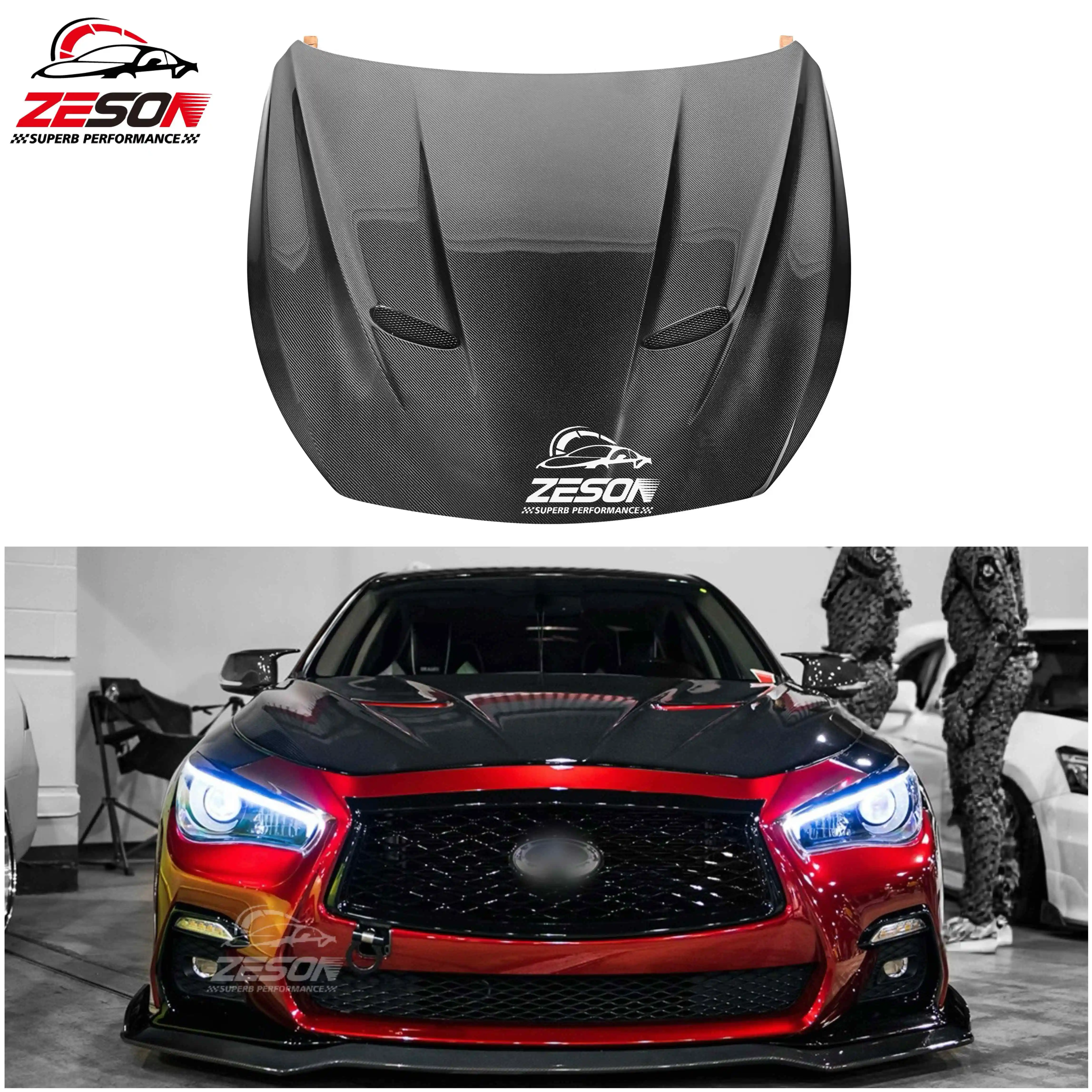Carbon Fiber Bonnet Hood for Infiniti Q50 Q50S 2015 2016 2017 2018 2019 2020 2021 2022 2023 2024 Facelift Refit Retrofit
