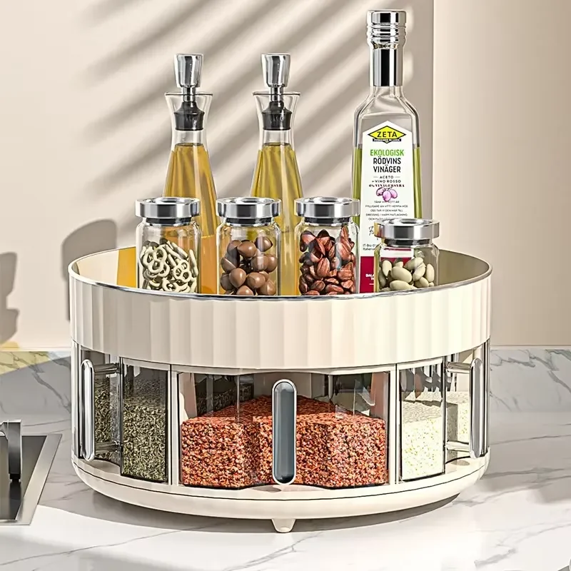 Multifunctional Plastic Kitchen Rotating Seasoning Rack Condiment Storage Organizer for Countertop Bottle Jar Holder