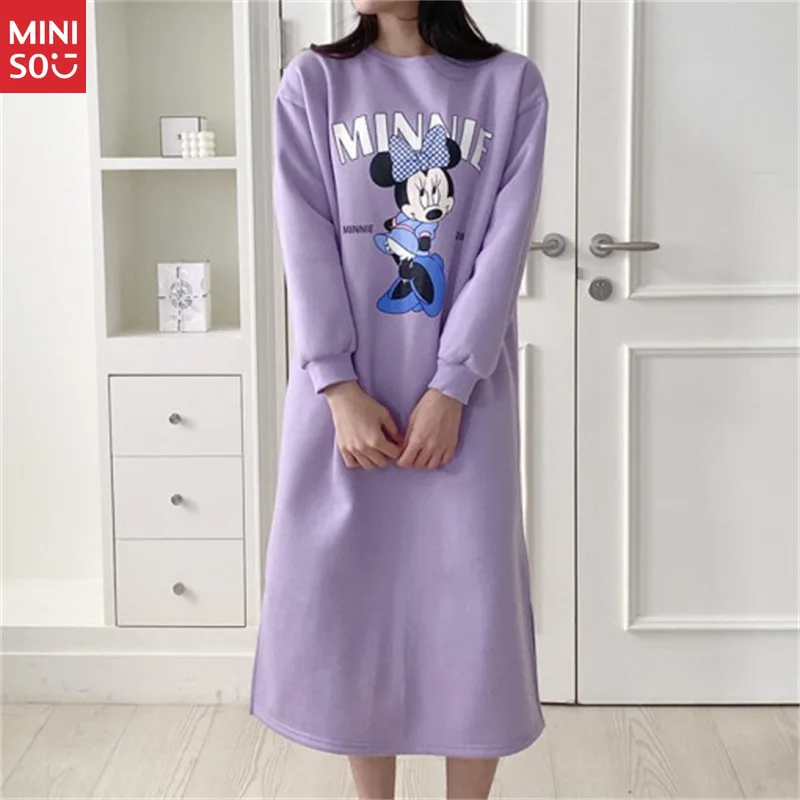 

Disney Medium and Long Sweater Women's 2025 Autumn and Winter Korean Version Loose Cartoon Printed Top Casual Women's Clothing